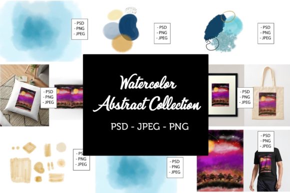 Abstract Watercolor Collection Bundles and Illustrations
