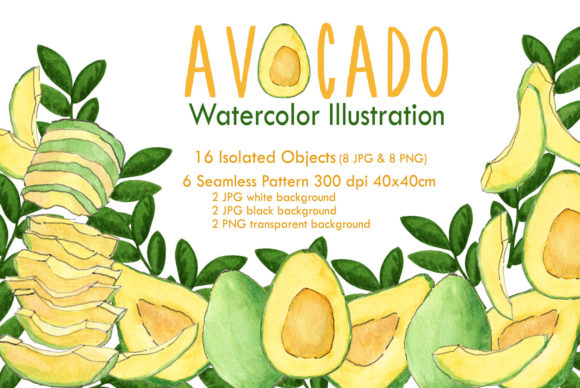 Avocado Watercolor Illustration Pattern