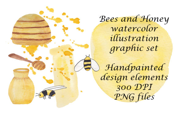 Bees and Honey Watercolor Illustration