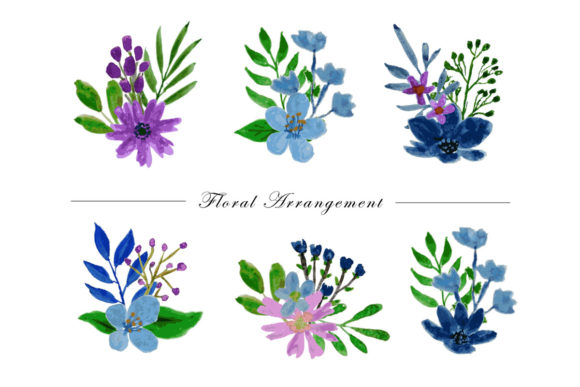 Blue Floral Arrangement Watercolor Illustrations