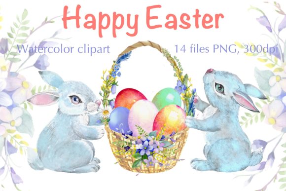 Easter Watercolor Clipart, Easter Bunny Illustrations