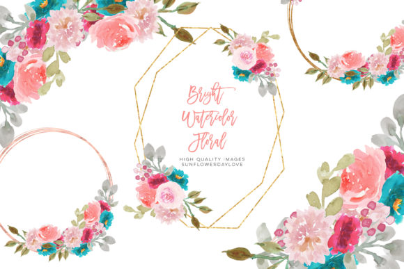 Geometric Gold Frame Pink Watercolor Cak Illustrations