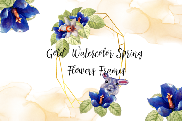Gold Watercolor Spring Flowers Frames
