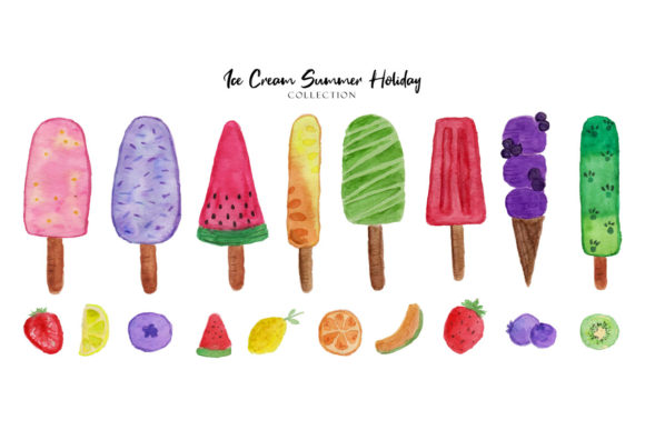 Ice Cream Summer Holiday Watercolor Illustrations