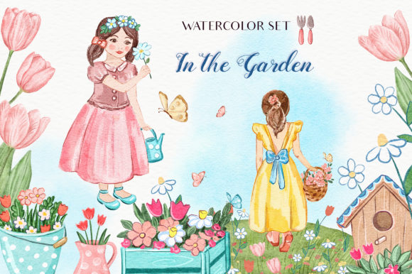 In the Garden Watercolor Set and Illustrations