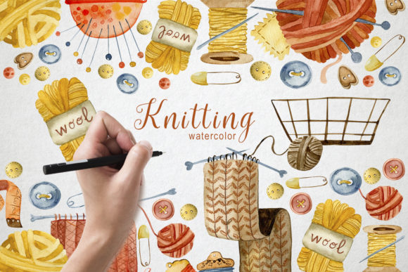 Knitting Watercolor Illustrations