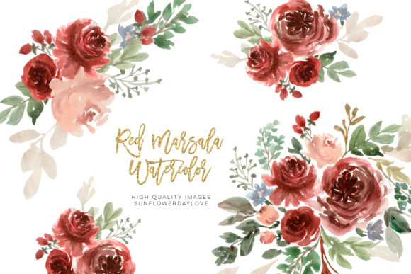 Marsala Watercolor Clipart Flowers and Illustrations