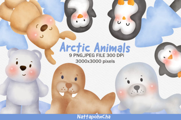 Watercolor Arctic Animals Clipart