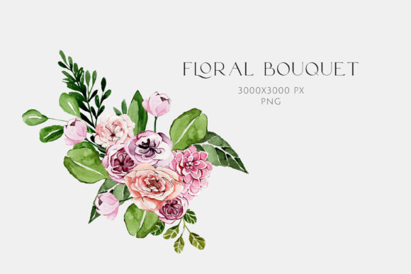 Watercolor Blooming Pink Flower Bouquet