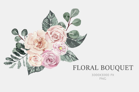 Watercolor Bouquet of Pink Flowers for Illustrations