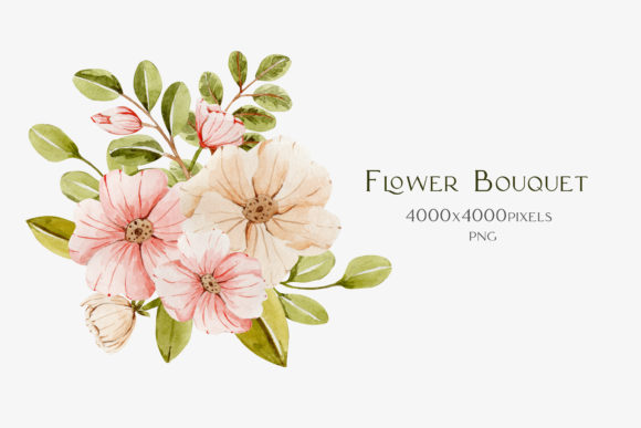 Watercolor Bouquet with Pink Flower