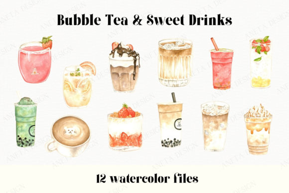 Watercolor Bubble Tea Illustrations