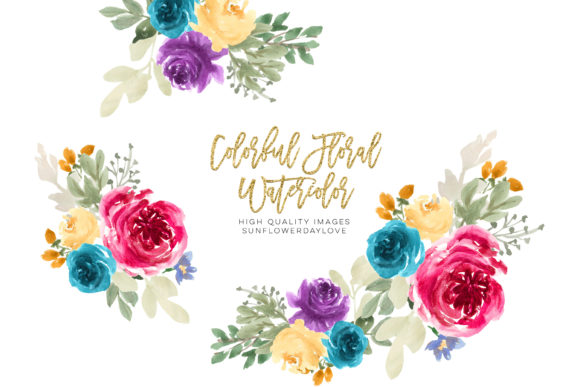 Watercolor Colorful Clipart Flower and Illustrations
