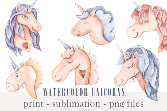 Watercolor Cute Unicorn Clipart and Illustrations