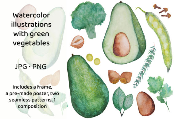 Watercolor Design with Green Vegetables Illustrations