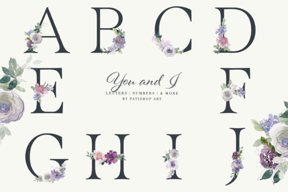 Watercolor Floral Alphabet Embellished Illustrations