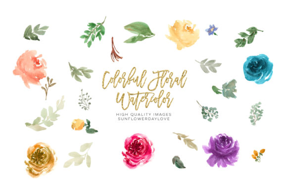 Watercolor Floral Clipart, Colorful Illustrations