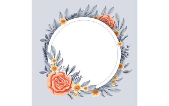 Watercolor Floral Frame with Circular Illustrations