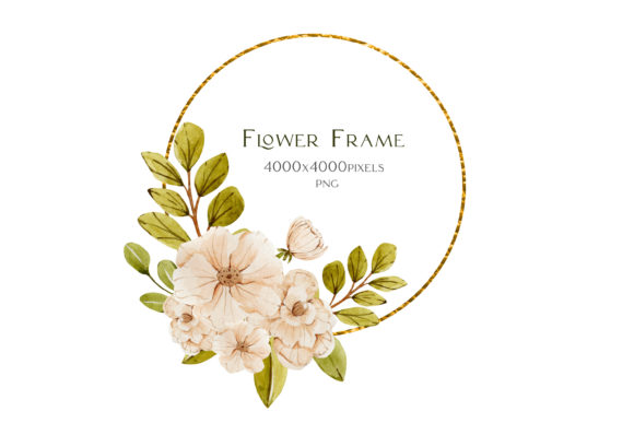 Watercolor Floral Wreath of Pink Flower Illustrations