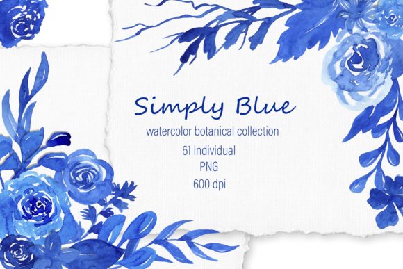 Watercolor Flower Clipart, Blue Floral Illustrations