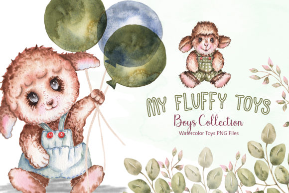 Watercolor Fluffy Toys Boys Collection Illustrations