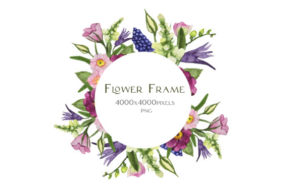 Watercolor Frame with Pink Flowers Illustrations