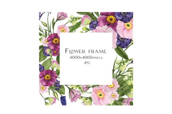 Watercolor Frame with Spring Flower Illustrations