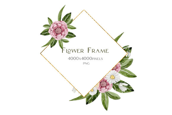 Watercolor Frame with Spring Flowers Illustrations