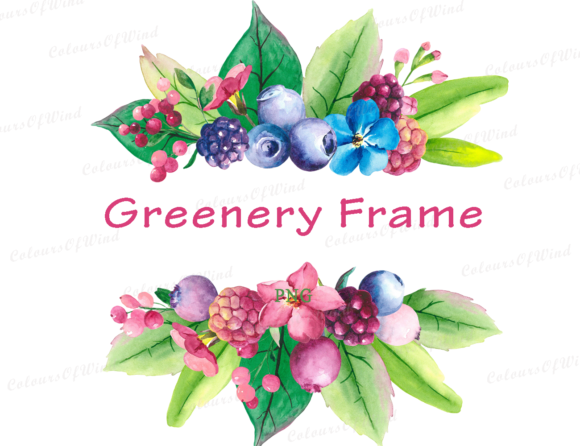 Watercolor Greenery Berry Frame Clipart