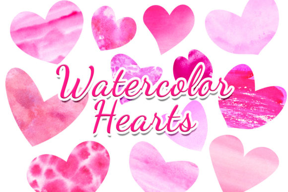 Watercolor Hearts Pink Purple Clipart and Illustrations