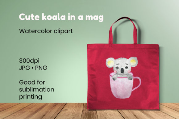 Watercolor Koala in a Mug Sublimation Illustrations