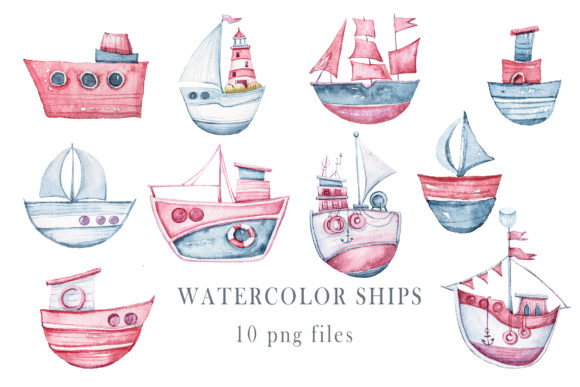 Watercolor Nursery Cute Sailboat Clipart and Illustrations