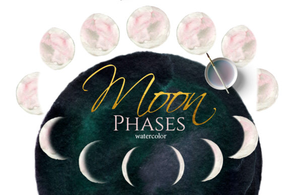Watercolor Pink Moon Phases Illustrations