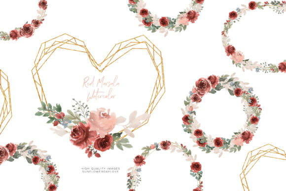 Watercolor Red Marsala Flowers Clipart and Illustrations