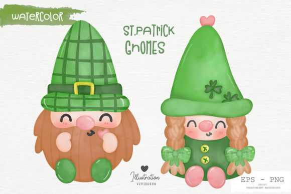Watercolor St Patricks Day Gnome