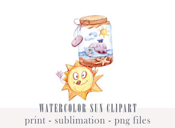 Watercolor Summer Sun Clipart - Illustrations