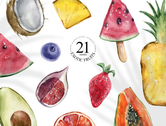 Watercolor Tropical Fruits Clipart Set Illustrations