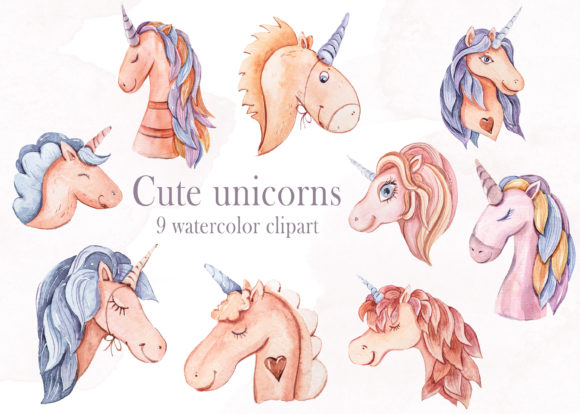 Watercolor Unicorn Clipart 9 and Illustrations