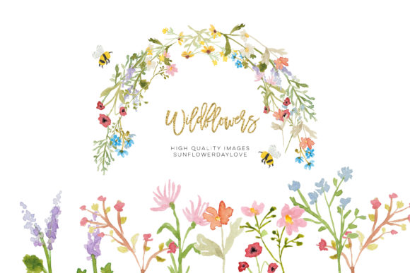 Wildflowers Watercolor Clipart, Greeting Illustrations