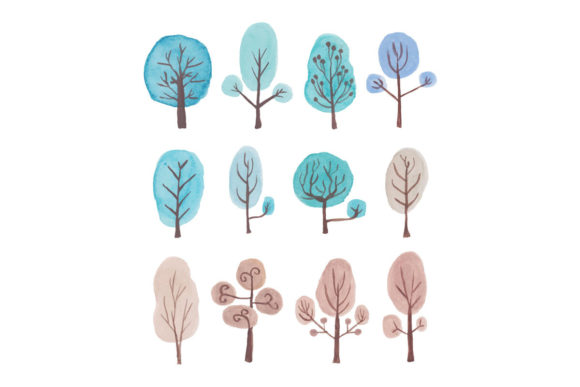 Winter Tree Watercolor Collection